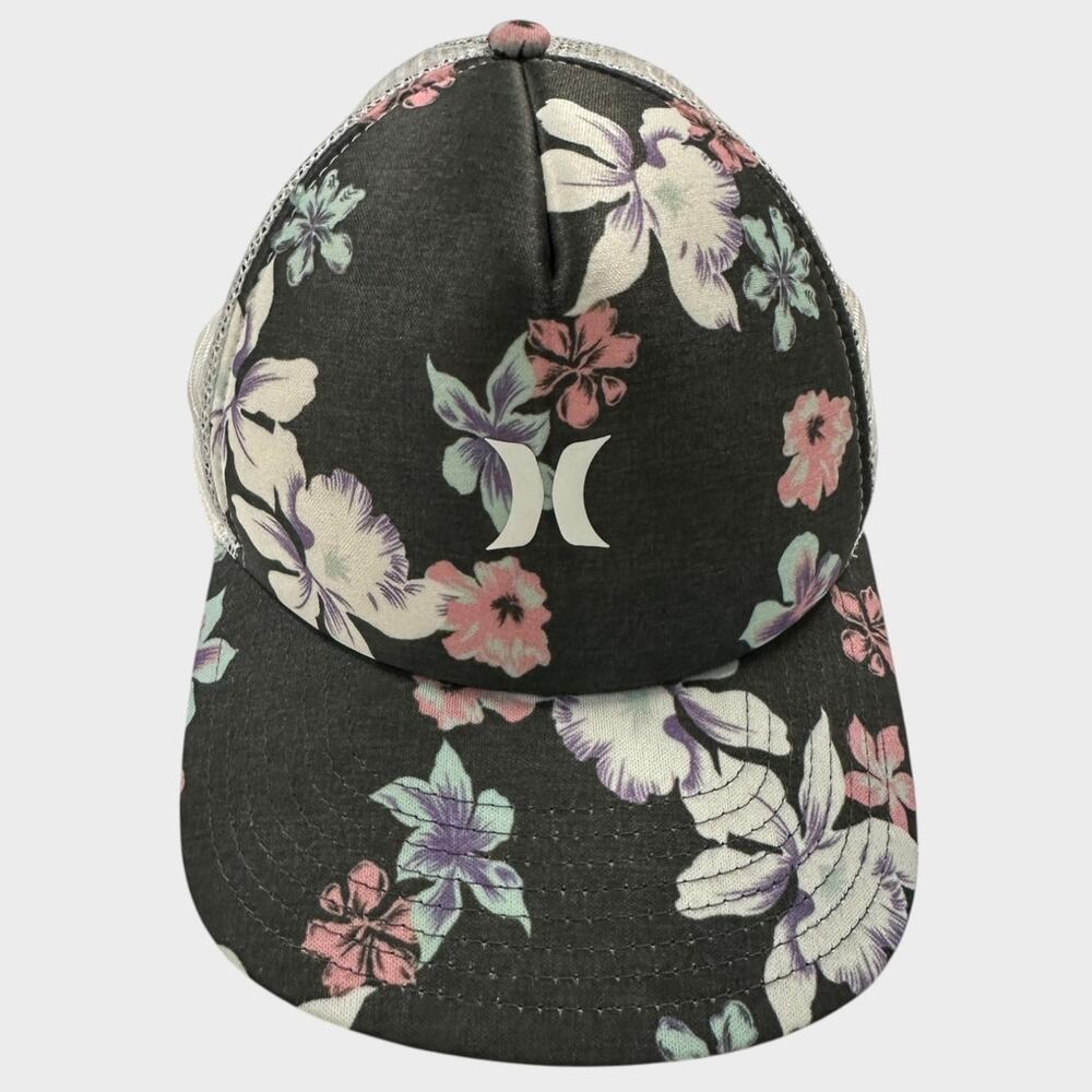 Hurley Baseball Hat Womens Tropical Floral Mesh Back Gray Snap Back